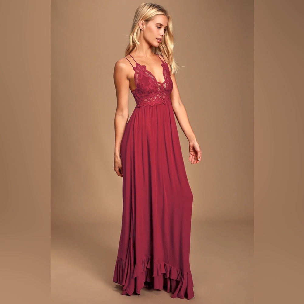 Free People Adella Maxi Slip Dress Cranberry